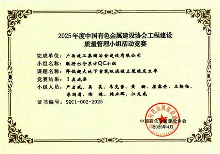 【喜訊】冶建公司榮獲4項(xiàng)部級QC成果獎